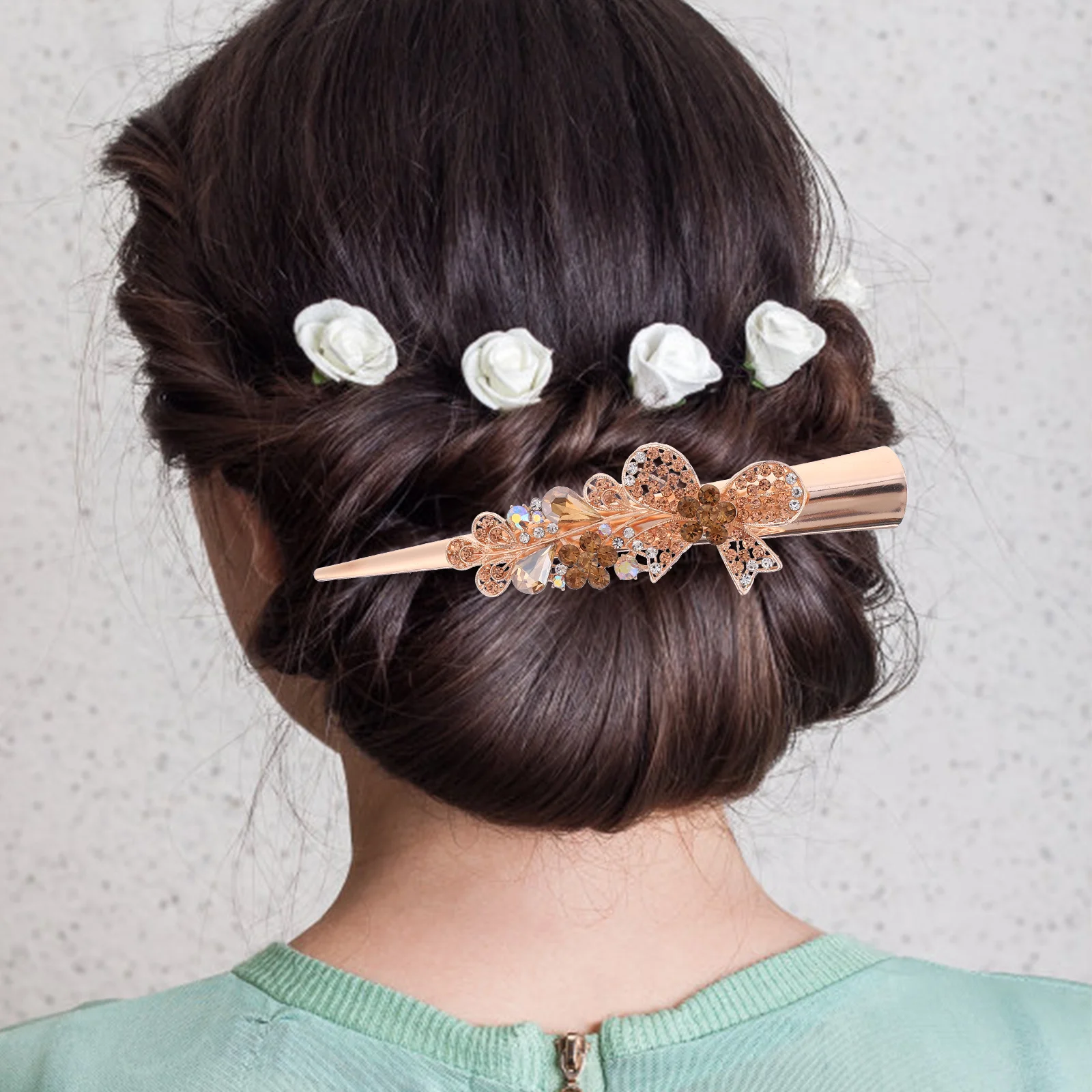 

Horn Clip Hair Accessories Large Size Purple Rhinestone Decorative Women Girl Metal Smooth Elegant Wedding Daily