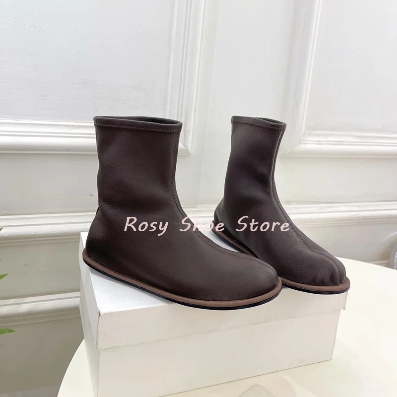 Concise Round Head Soft Flat Ankle Boots Autumn Winter Versatile Slip On Slim Elastic Short Boots Fashion Elegant Women's Boots