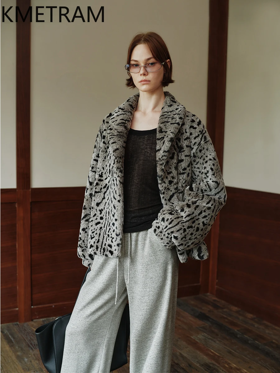 Damski płaszcz z naturalnego futra królika, luksusowy płaszcz z prawdziwego futra w panterkę, damskie zimowe ubrania 2025, ciepła futrzana kurtka, шуба женская