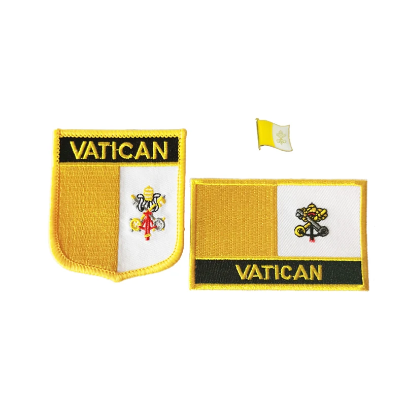 Vatican City National Flag Embroidery Patches Badge Shield And Square Shape Pin One Set On The Cloth Armband Backpack Decoration