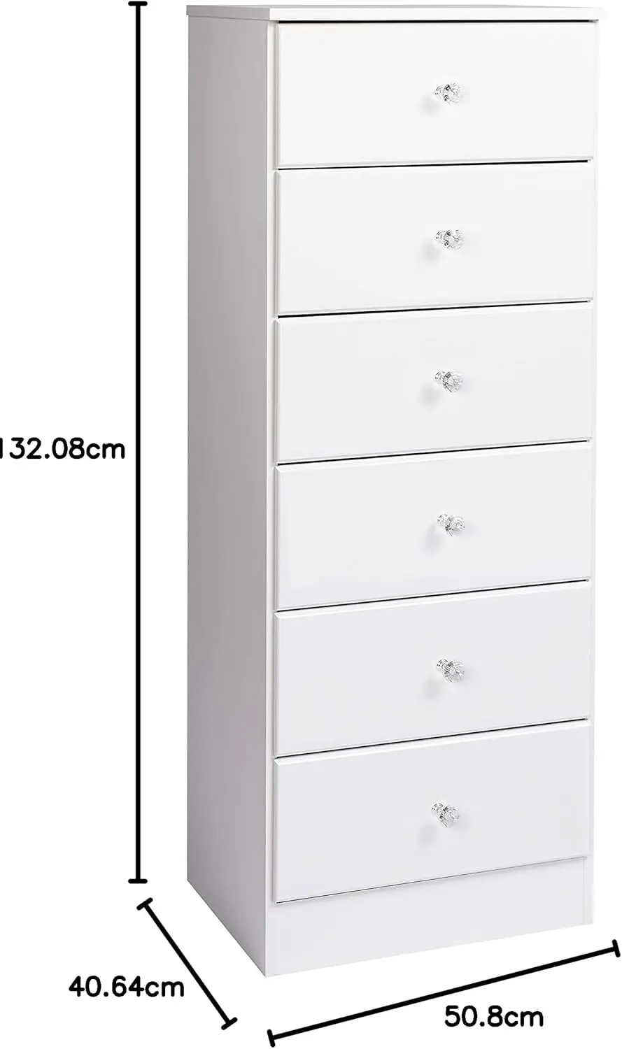 Commode simpliste 6-MELTall pour chambre à coucher, commode fonctionnelle de proximité avec boutons en acrylique, 16 po x 20 po x 52 po H