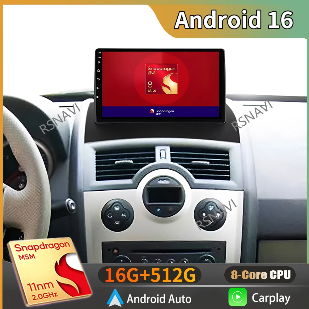 Android 16 For Renault Megane 2 2002 - 2009 2K QLED Android Car Radio Multimedia Video Player GPS Stereo CarPlay 4G Head Unit