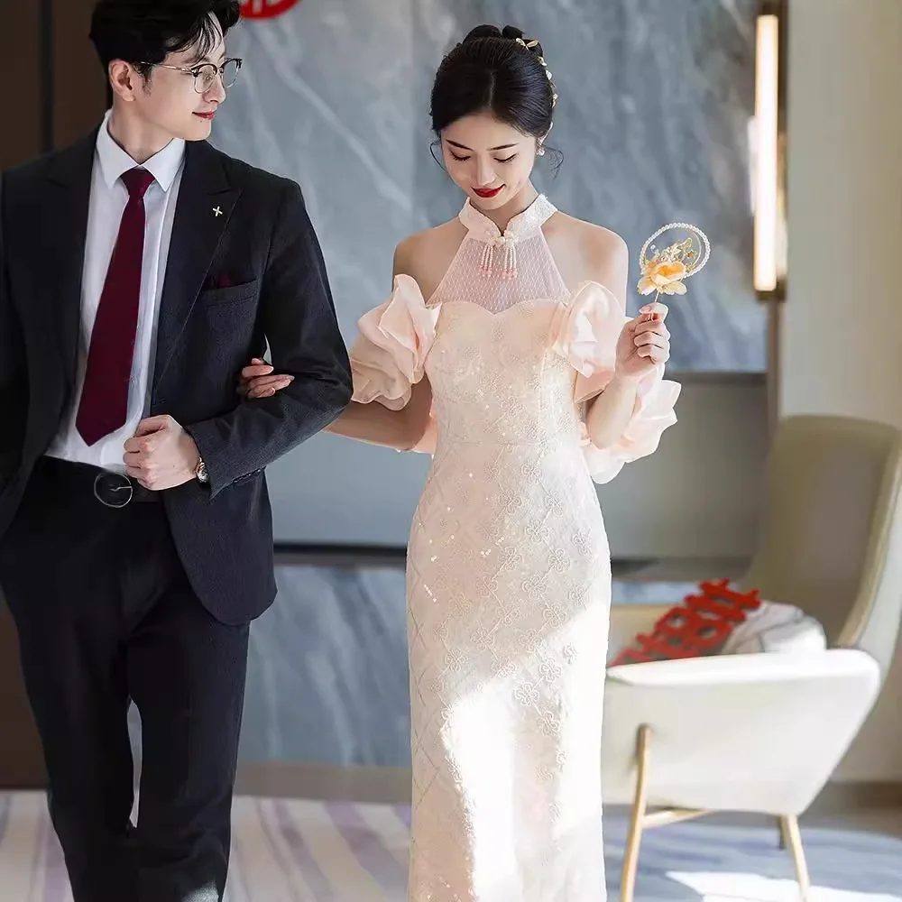 

Champagne Colored Wedding Dr 2024 New Sle Sweet Waist Fit Long Evening Gown for Bridal ower And Weddings