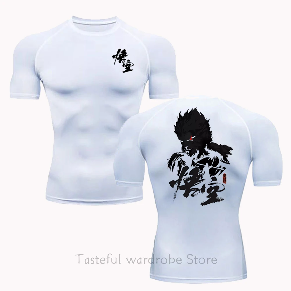 Camicia a compressione da uomo Gioco Mito nero WuKong Allenamento Sport Quick Dry Stretto Palestra Magliette Fitness Elasticità Top Tee Estate maschile