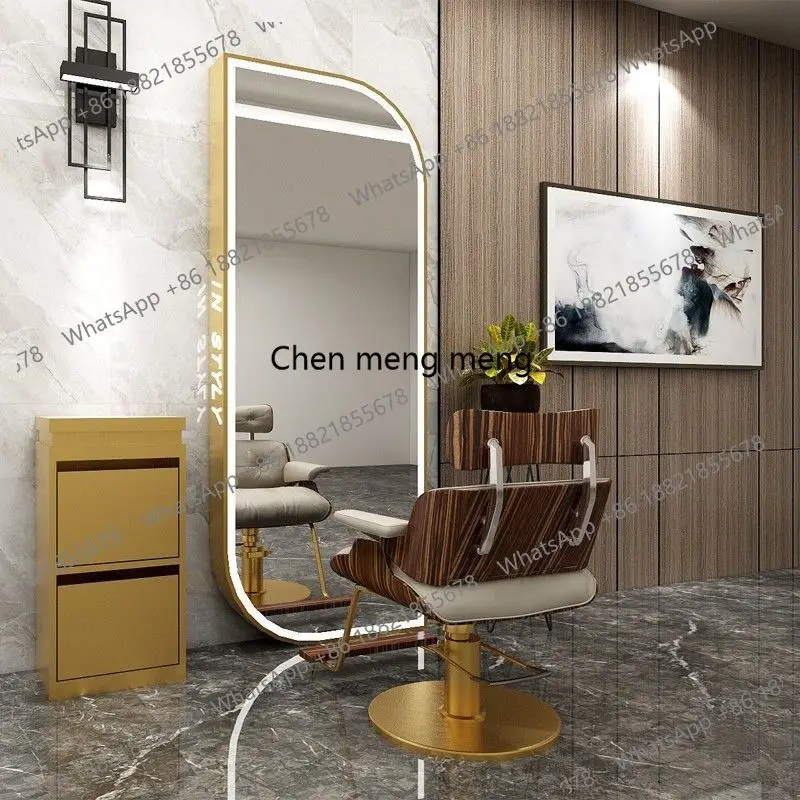 

Hair salon, high-end barber shop with single and double-sided floor-to-ceiling mirror, trendy full-body mirror for hair salon