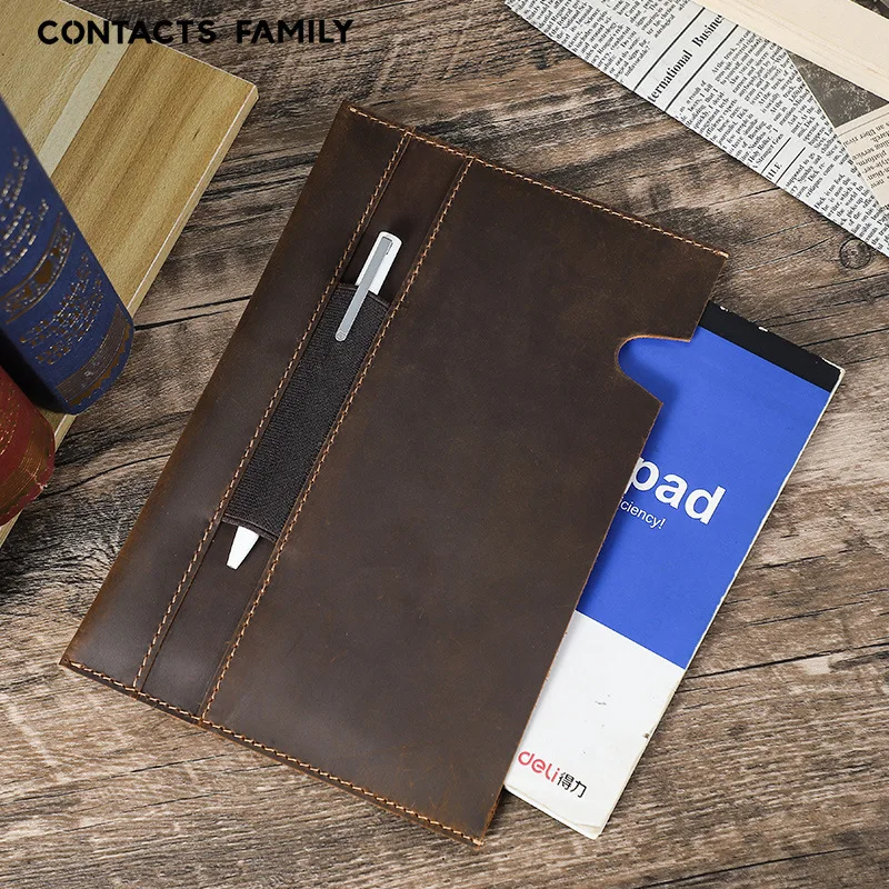Crazy Horse Leather A5 Journal Cover Handcrafted Cowhide with Pen Holder Minimalist Clasp Design Office School Supplies