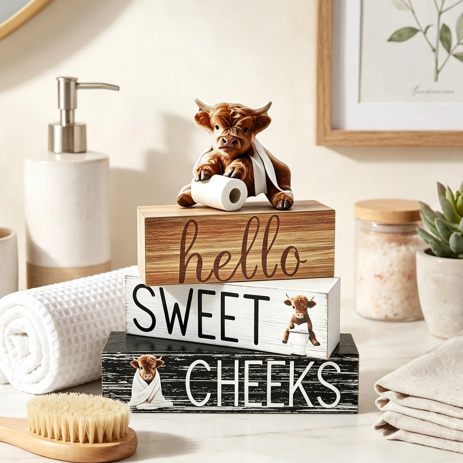 4 Pcs Cow Hello Sweet Cheeks Decor Sign Self Standing Seasonless Universal Cow Hello Sweet Cheeks Decor Sign for Tabletop Decor