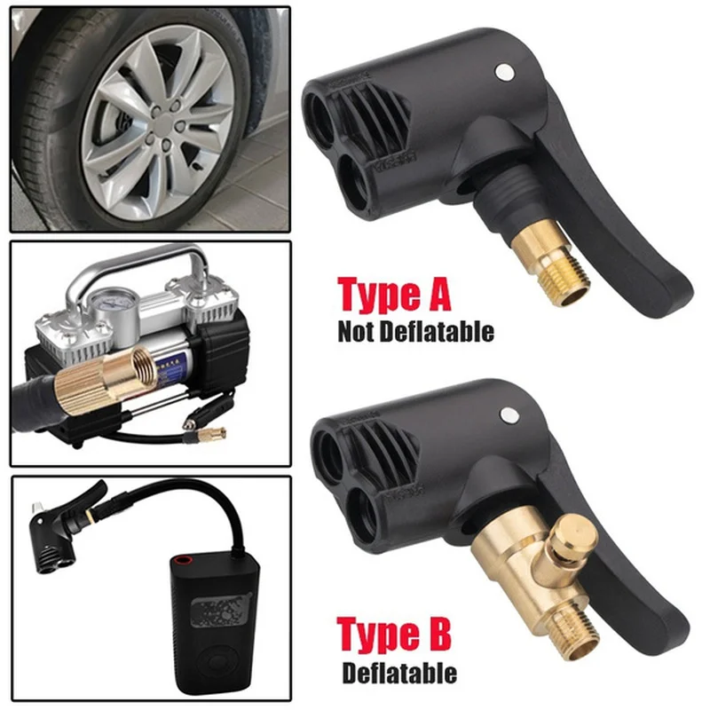 Car Tire Valve Pump Nozzle Brass Portable Inflatable Pumps Air Chuck Inflator Clip-on Adapter Thread Connector Auto Tyre Valves