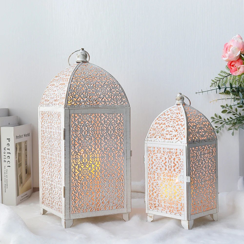 2Pcs Metal Candle Holder Vintage Candle Lantern Hanging Lantern with Hollow Pattern for Home Decor Wedding Party Garden Events