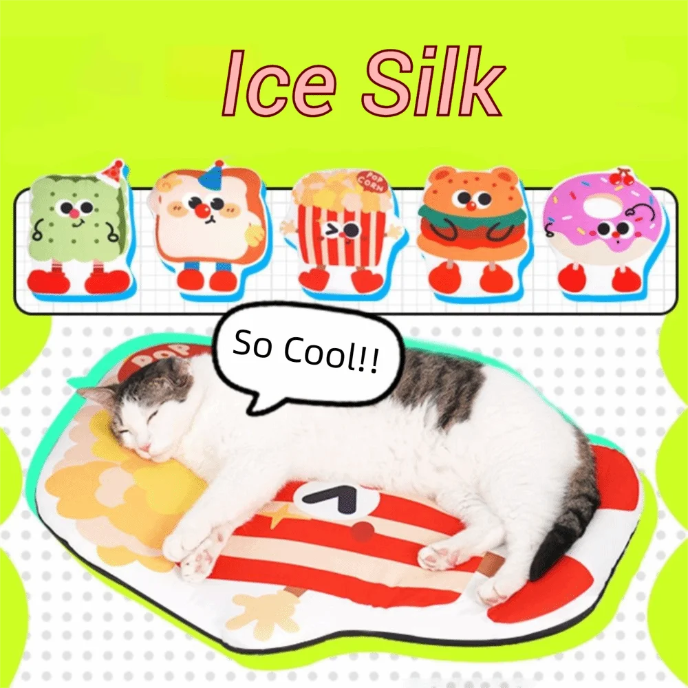 

Cute Cartoon Food Pattern Pet Summer Cooling Mat Breathable Wear-resistant Pet Ice Pad No Stick Large Size Pet Sleeping Mat Dog