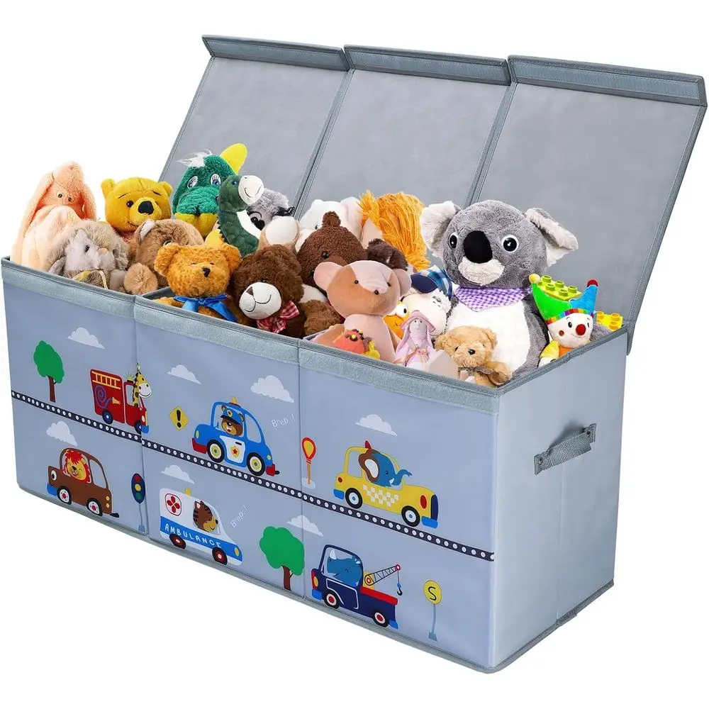 

Компактный ящик для хранения детских игрушек, складная ткань Оксфорд с ручками, большой прочный водонепроницаемый органайзер для мальчиков, 37,7x12,5x15,7 I