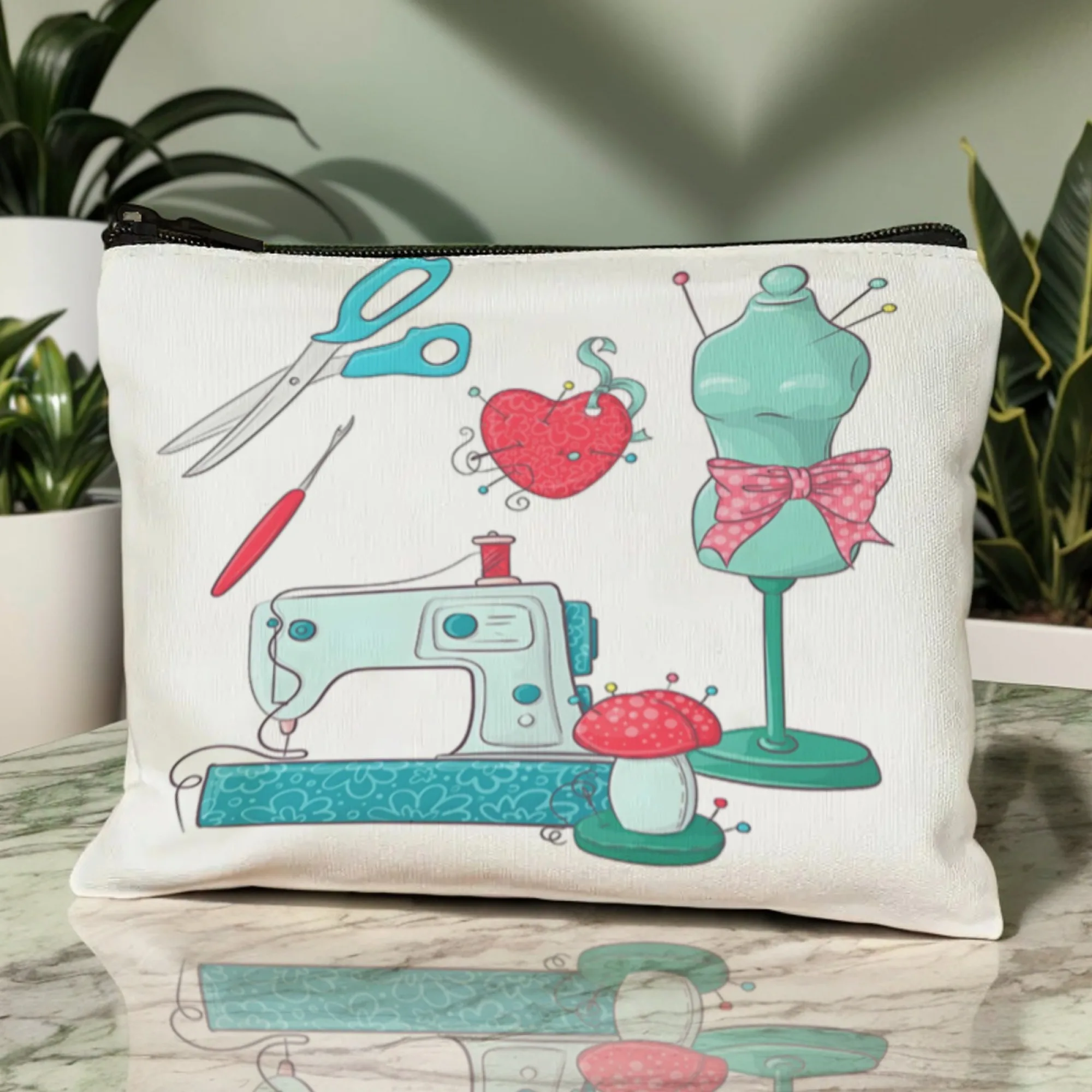Vintage sewing elements Design Zipper Pouch - Multifunctional Travel Bag for Cosmetics, Snacks, Toiletries, Coins, Pencils