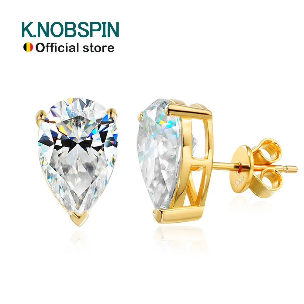 KNOBSPIN D VVS1 Gruszka Moissanite Kolczyki dla kobiet Certyfikat GRA Lab Grow Diamond Solid 925 Posrebrzany 18-karatowy złoty kolczyk sztyft