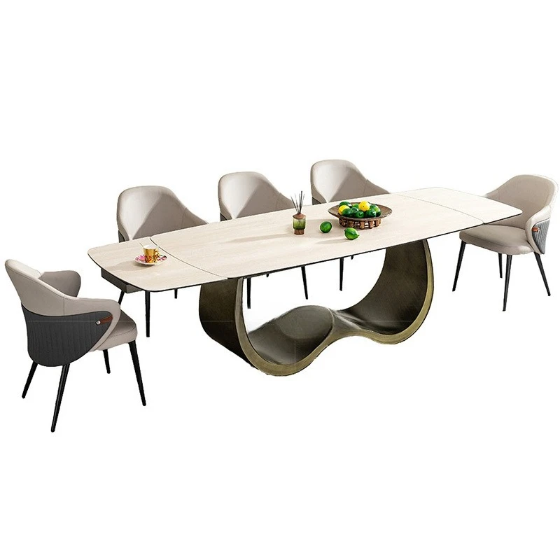 

Italian minimalist rock slab dining table household retractable large apartment 2.8 rice table high-end dining table and chairs