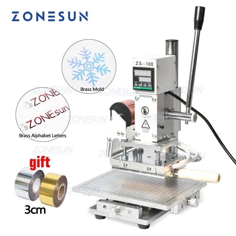 

ZONESUN ZS-100C Digital Hot Foil Stamping Machine Leather Embossing Heat Pressing Machine For Wood PVC Paper Custom Logo Stamp