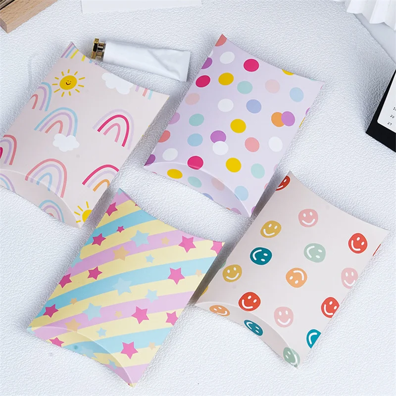 10Pcs Rainbow Smiling Face Pillow Candy Boxes Wedding Guests Gift Packing Box Kids Birthday Baby Shower Party Favors Cookie Bag