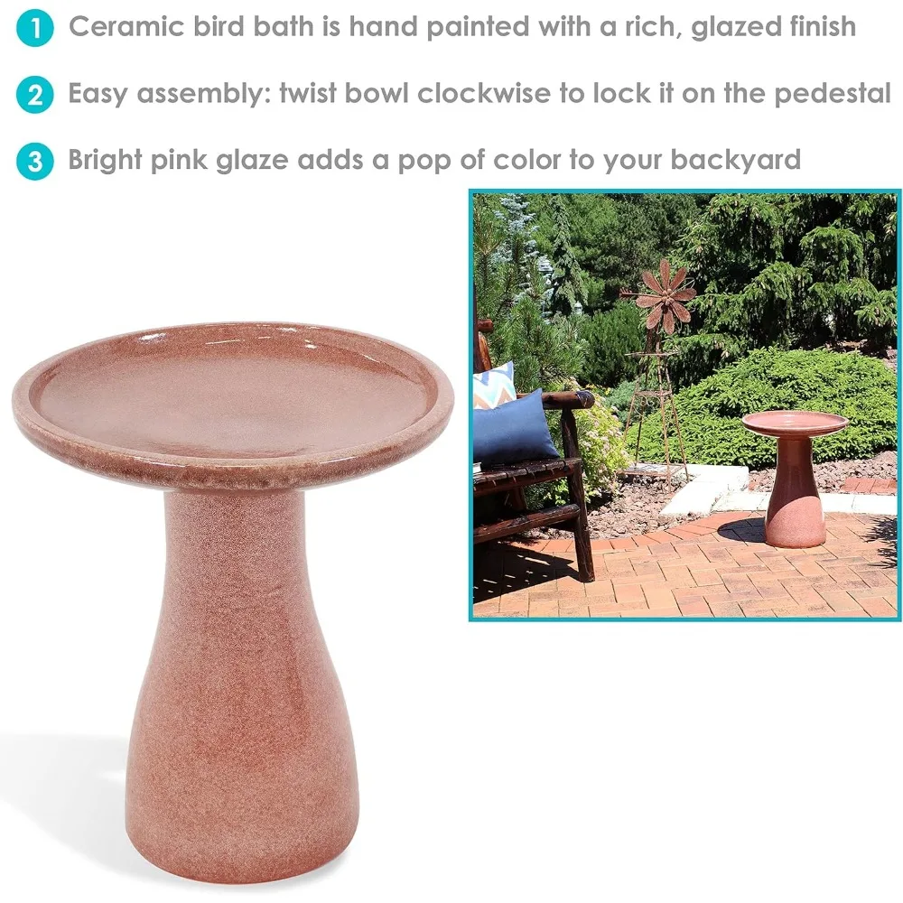 21-Inch H Ceramic Bird Bath for Outside - Hand-Painted Outdoor Bird Bath Bowl, UV/Frost-Resistant Finish