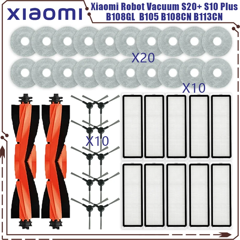 Compatible For Xiaomi Robot Vacuum S20+ / S10 Plus / B108GL / B105 / B108CN B113CN Parts Accessories Filter Main Side Brush Mop