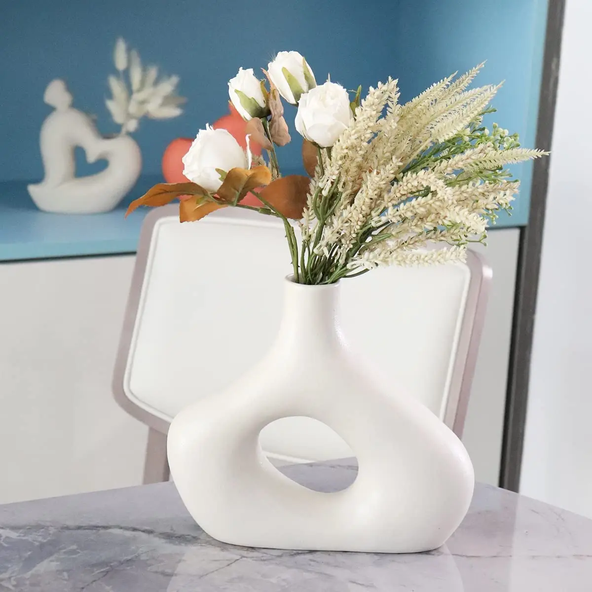 Simple Hollow Geometric Vase For Home Decor, White Vase For Decoration, Used For Party Living Room Office Bedroom Decoration