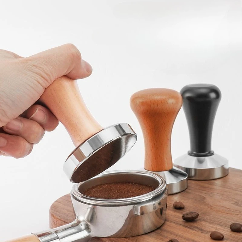 51mm/53mm/58mm Coffee Tamper Real Wood Handle Aluminum Coffee Distributor Leveler Tool Professional Espresso Machine Accessory