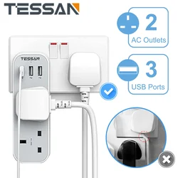 Przedłużacz wtyczki TESSAN 5 w 1 z gniazdami AC 1/2/3 i 2/3 portami USB, wielowłącznikowy zasilacz UK 13A Cube do domowego biura