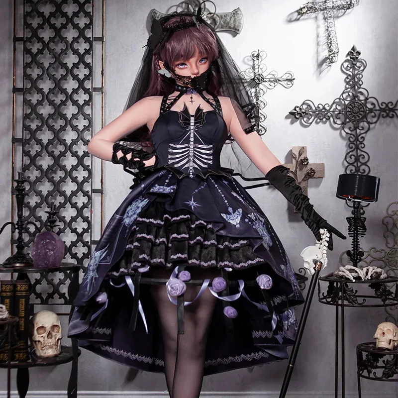 

Original retro Gothic style Lolita Costume Skeleton Fete jsk