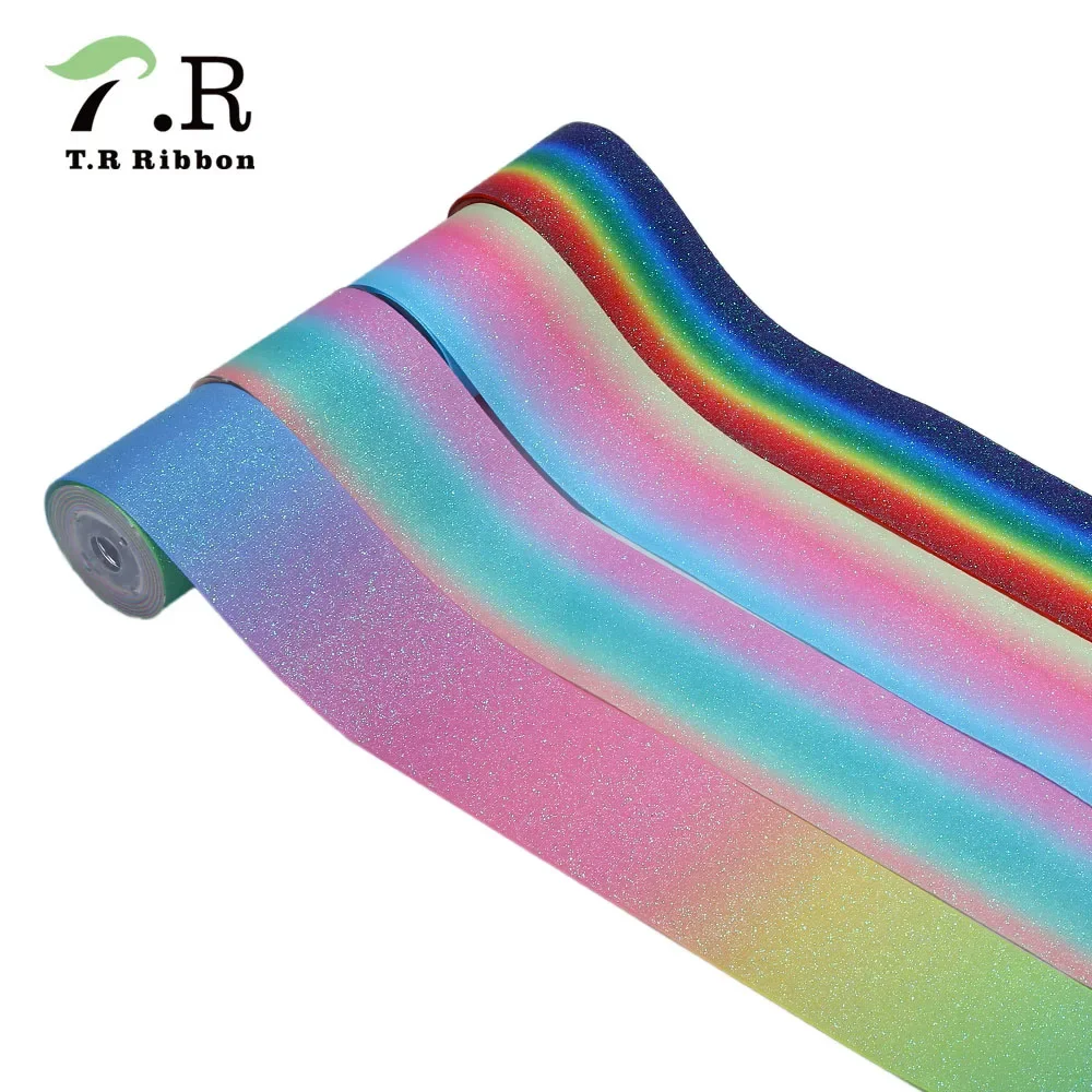 

3" 75mm Glitter Heat Transfer Gradual Galaxy Rainbow Grosgrain Ribbon For Hair Bow Gift Wrapping DIY Sewing Craft Supplies