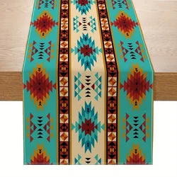 Boho Table Runner Linen Abstract Tribal Kitchen Decor Farmhouse Ethnic Style Table Runners for Home Table Holiday Party