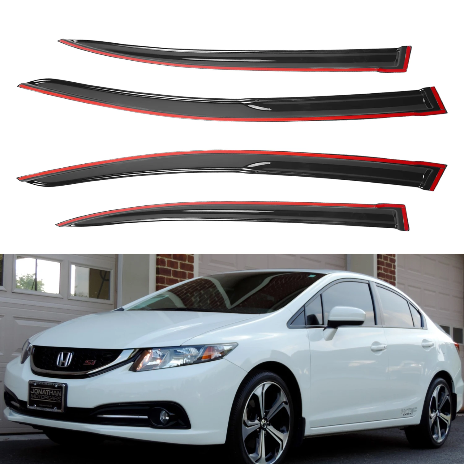 

For Honda Civic 4-Door Sedan 2012-2015 Window Deflectors Tinted 4pcs Set with Rain Channels 1.5MM Thickness Boxed