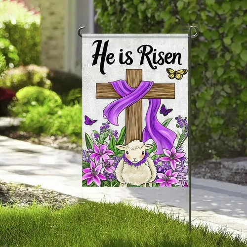 Easter Garden Flag 12x18 Double Sided He Is Risen Easter Christian Religious ... XXM