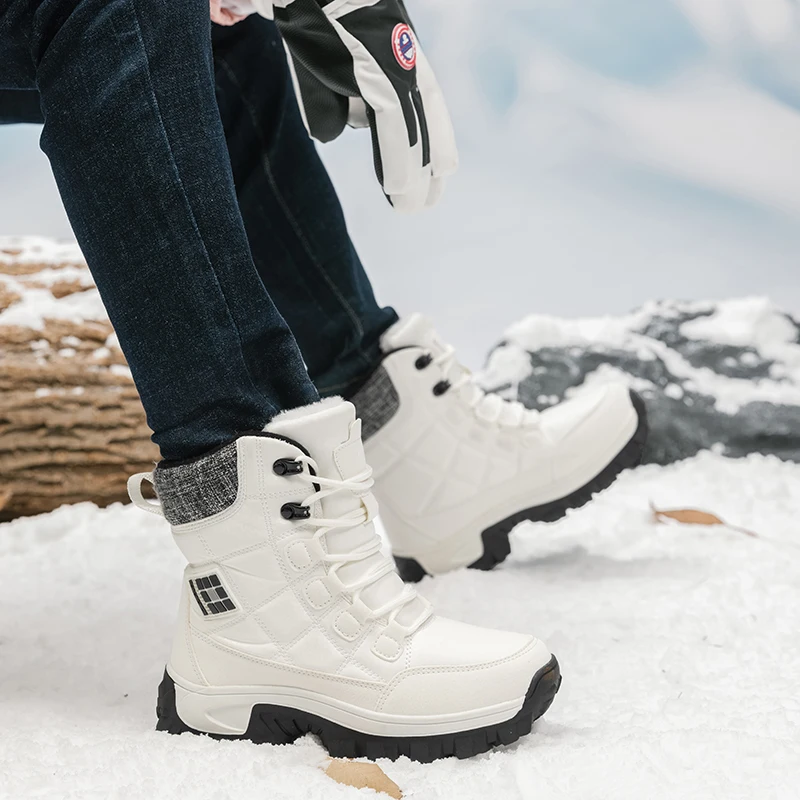 New Women Men Winter Boots Warm Plush Casual Snow Ankle Boots Lace Up Men's Hiking Shoes Outdoor Anti-Slip Work Casual Boots
