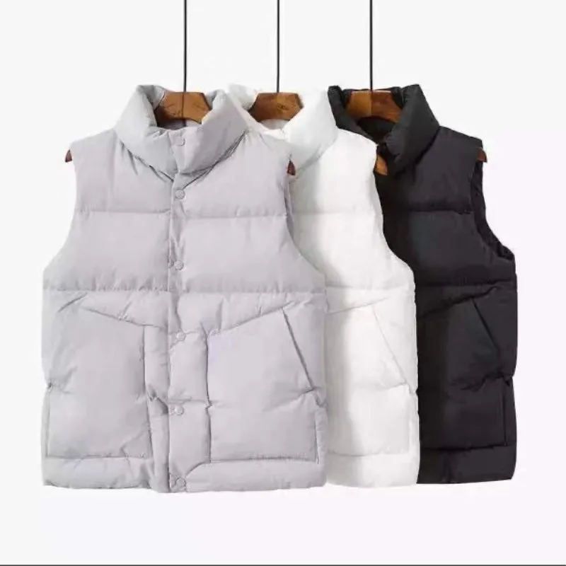 2023 Autumn Stand Collar Elegant Down Coats Warm Outerwear Casual Belt Sleeveless New Winter Women Fashion White Vests Jackets