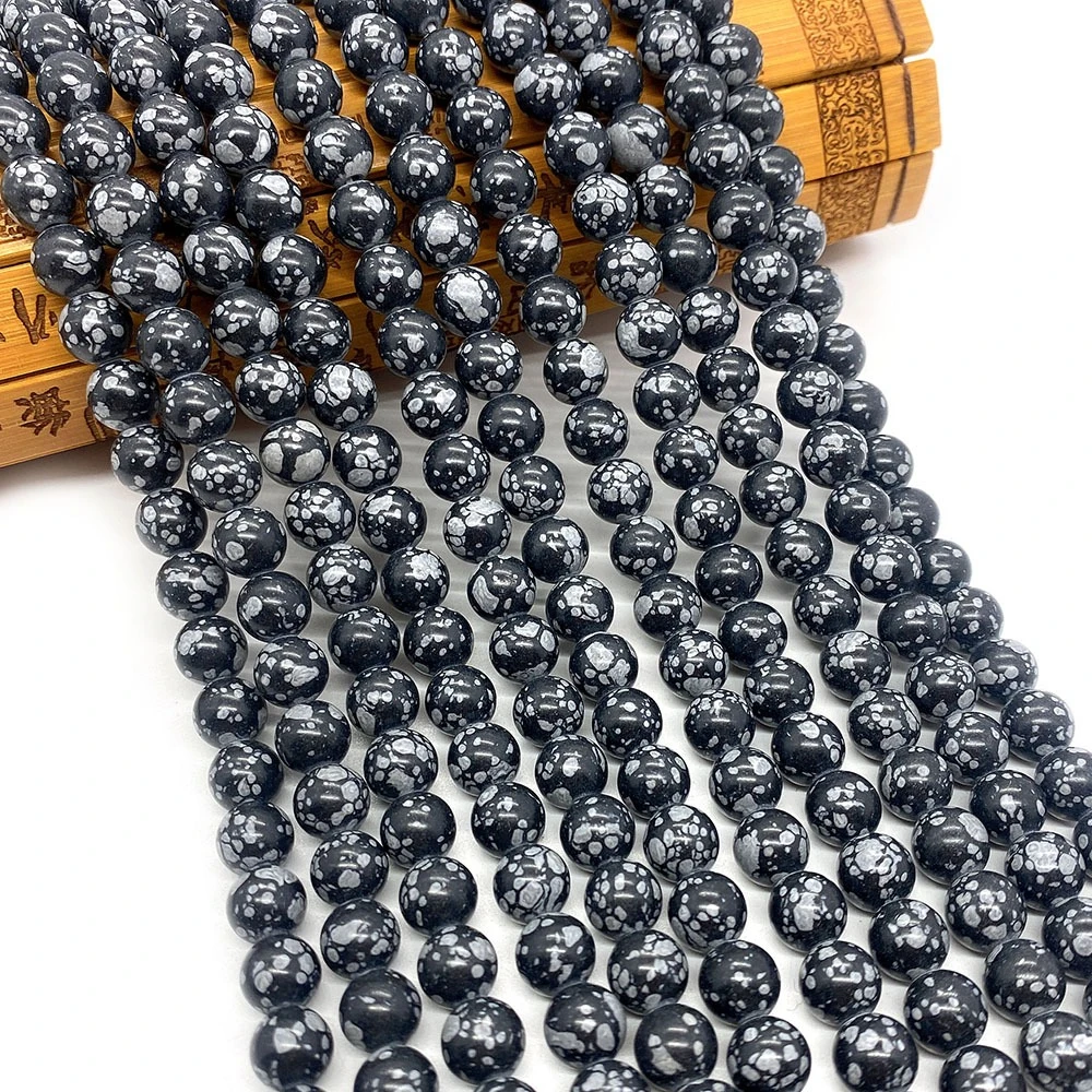 1 Strand Natural Snowflake Obsidian 6/8/10mm Round Polished Loose Bead Jewelry Accessory For DIY Making Necklace Bracelet Gift