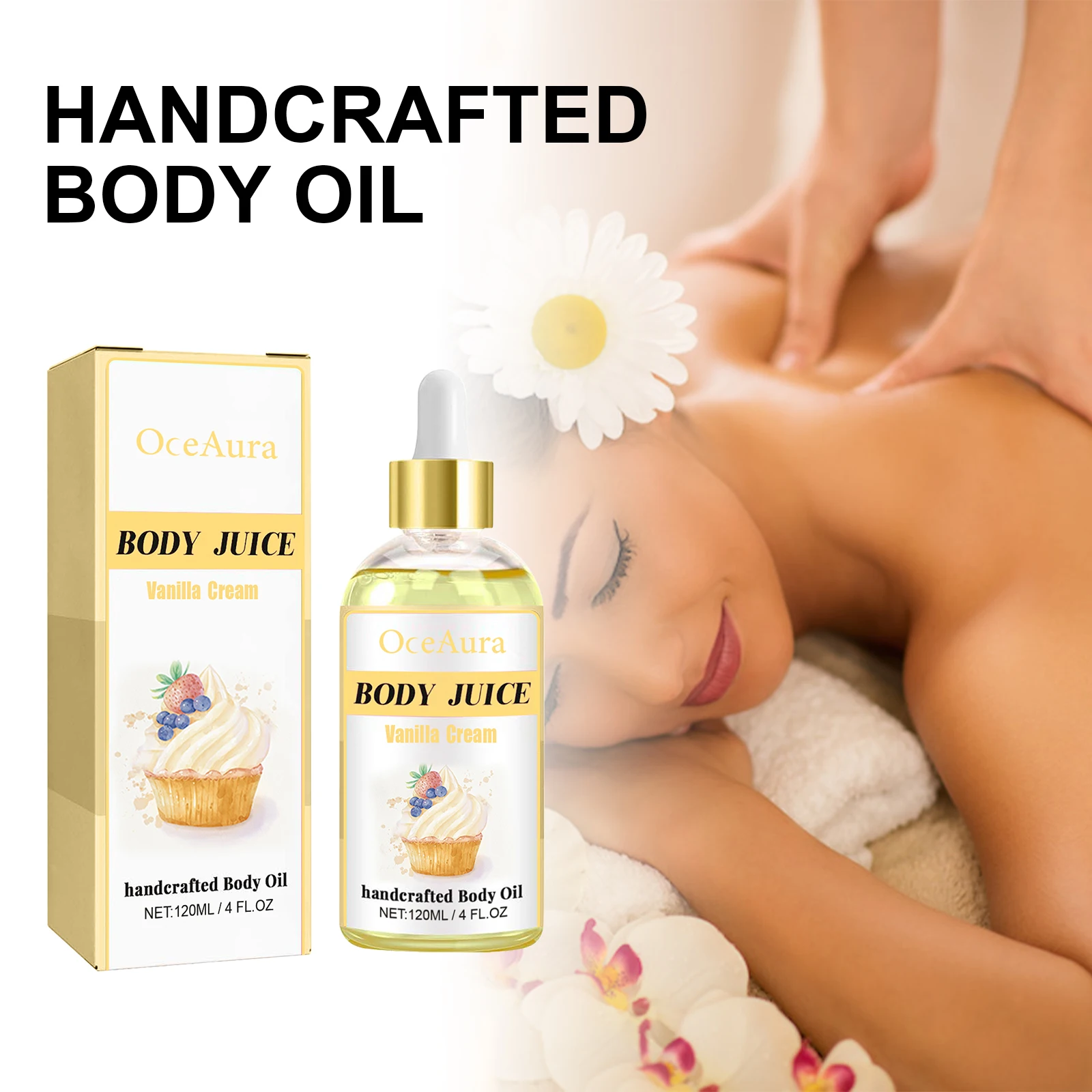 

Vanilla body care oil soothes stress and anxiety, smooths and tightens the skin, and is a body essential oil