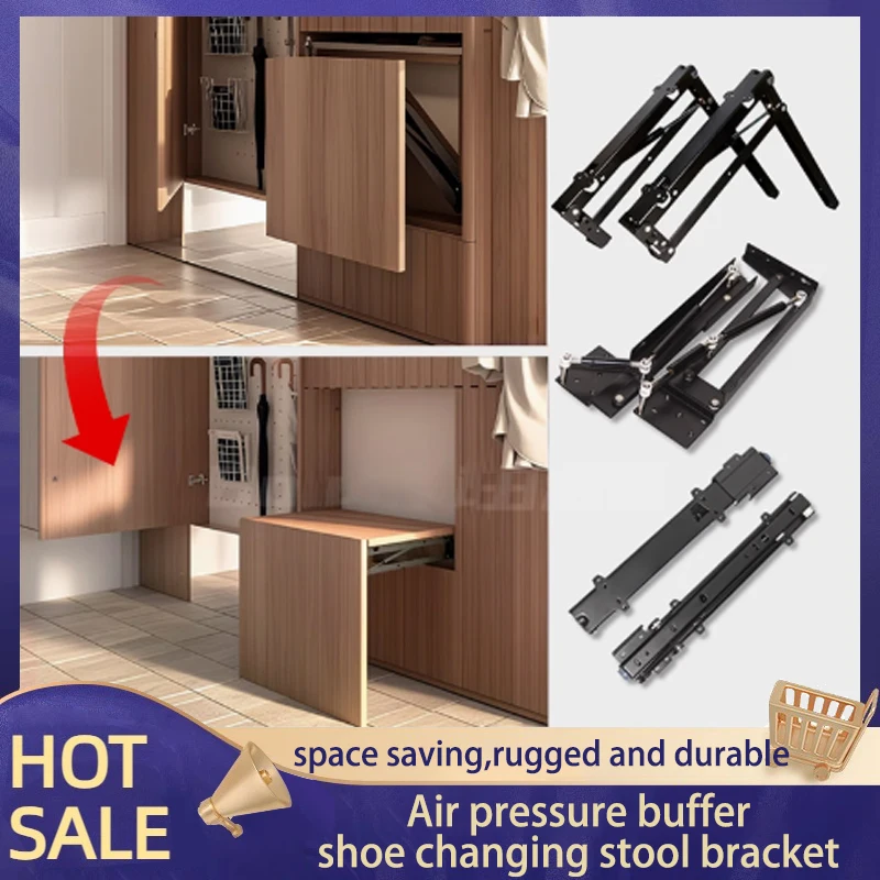 

Hidden Folding Shoe Changing Stool Hardware Buffer Wall-mounted Lower Flip Shoe Cabinet Folding Stool Bracket Shoe Wearing Stool