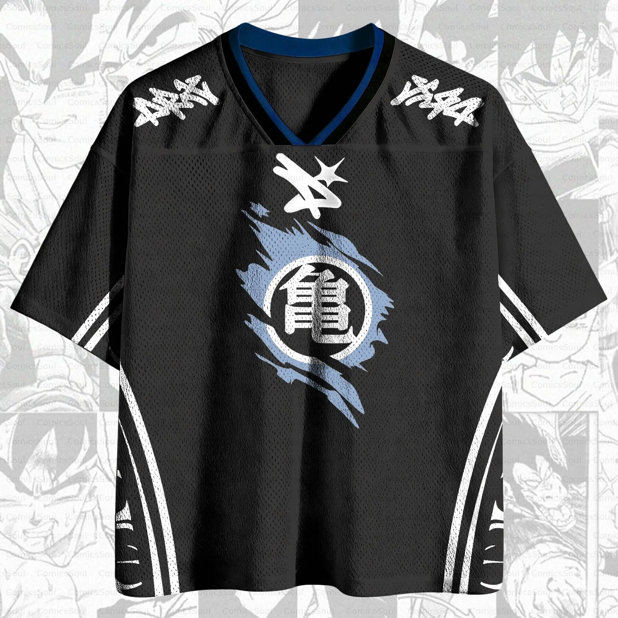 Dragon Ball Goku Mesh Jersey Men's and Women's Short Sleeved T-shirt Full Print Retro Anime Street Hip Hop Loose Cosplay Top