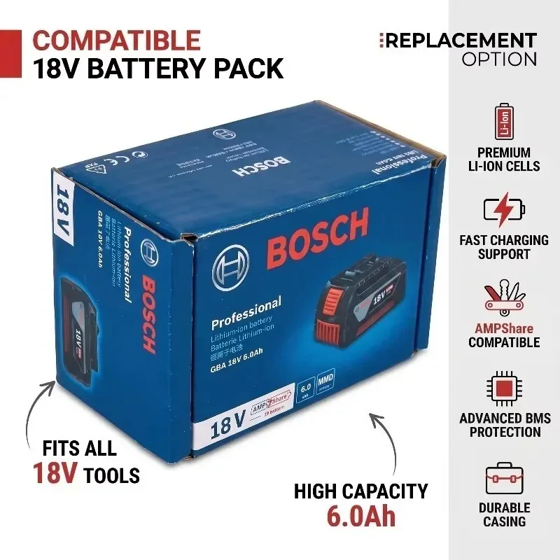Genuine Bosch 18V 6.0Ah Battery BAT609 BAT609G Original Lithium-Ion Rechargeable Power Tool Battery