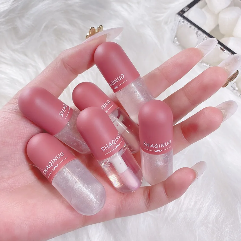 Transparente mini cápsula batom água cristal mudança de cor brilho labial espelho beleza lábio esmalte estudante cosméticos