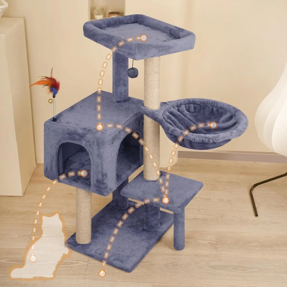 

34” Tall Cat Scratching Post Premium Basics Kitten Scratcher Sisal Scratch Posts Trees with Hanging Ball for Indoor Cats