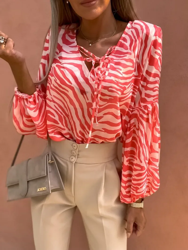 Женский пуловер с принтом зебры, СВОБОДНЫЙ Модный повседневный элегантный свитер с длинным рукавом и V-образным вырезом, Осень-зима 2024