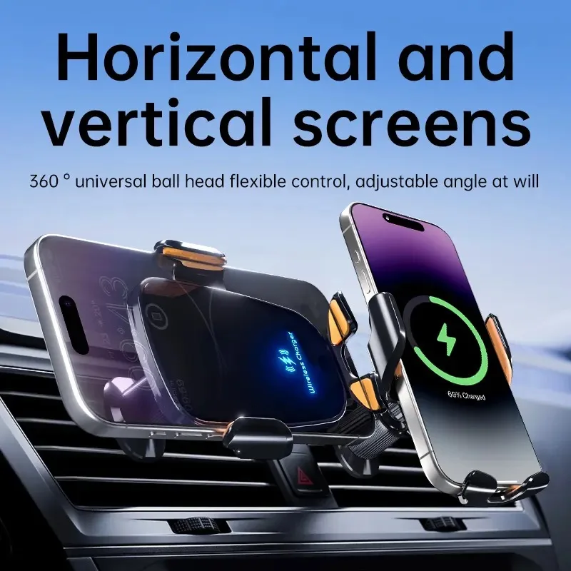 UYUXIO Manual Clamp Wireless Car Charger 15 Fast Charging Air Vent Car Mount Phone Holder for iPhone Samsung Android Phone