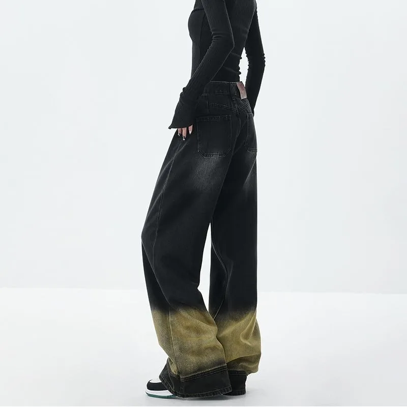 Deeptown Y2k Vintage Oversized Woman's Jeans Casual Gyaru Streetwear Loose Denim Pants Harajuku Style Grunge Wide Leg Trousers