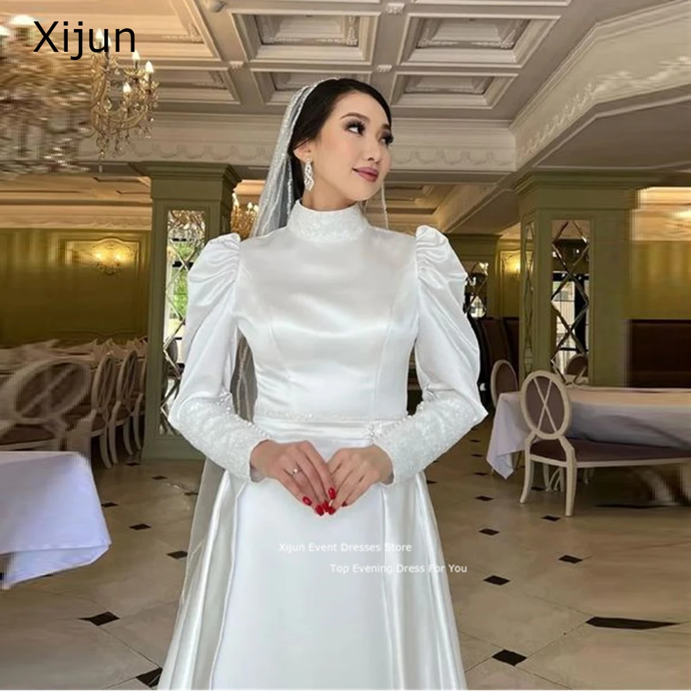 

Xijun White Lace Prom Gowns Modest Evening Dresses Gogerous Prom Dress High Collar Elegant Moroccan Kaftan 2023 Dubai Formal