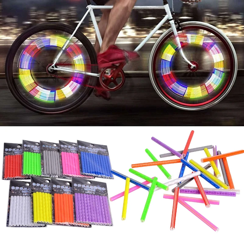 12pcs/Bag Bicycle Spoke Reflective Strip Bike Riding Wheel Rim Spoke Mount Clip Tube 7.5cm Bike Spoke Sticker Tube Warning Strip