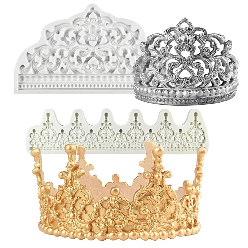 

3D Crown Baroque Style Fondant Mold For Cake Topper DIY Baking Fondant Mould Chcolate Candy Drop Glue Kitchen Decoration Tools