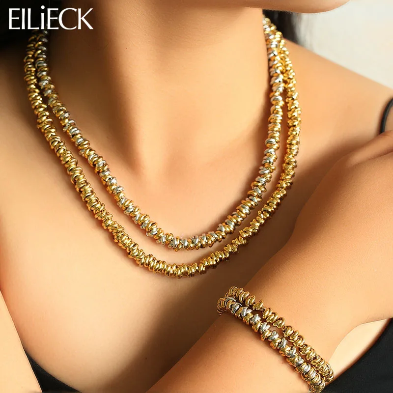 

EILIECK 316L Stainless Steel Metal Chain Necklace Bracelet Set Hip Hop Gold Color Chain Punk Women Fashion Waterproof Gift New