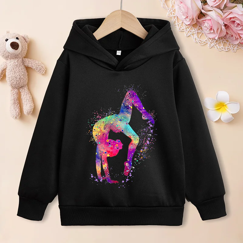 Colorful Gymnast Hoodie Sweatshirt for Girls Fashion Kawaii Long Sleeve Top Pullover Sweater For Children Kids