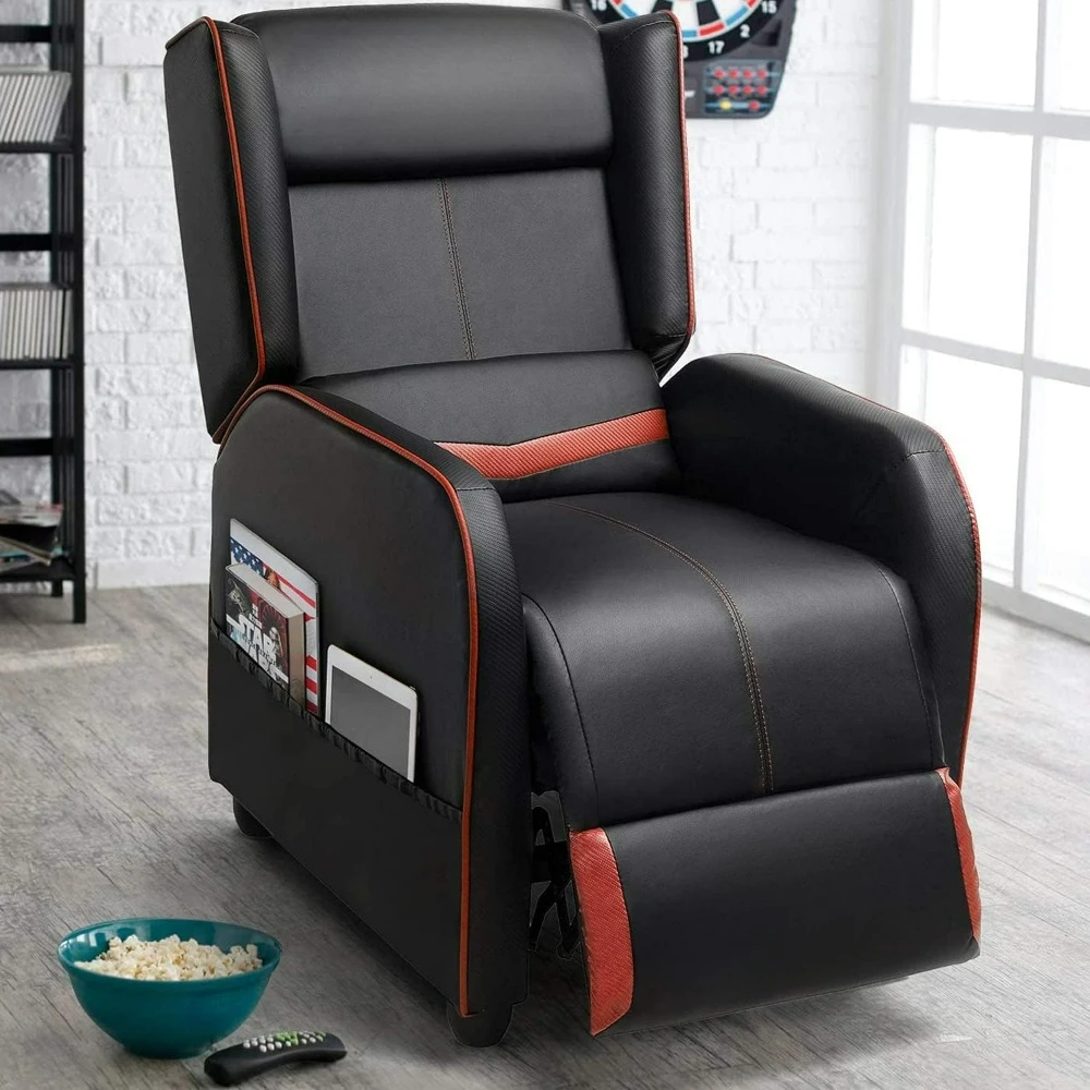 Gaming Recliner Chair, Leather Home Theater Seating Video Game Chairs for Living Room Ergonomic Racing Style Single Gamer Sofa