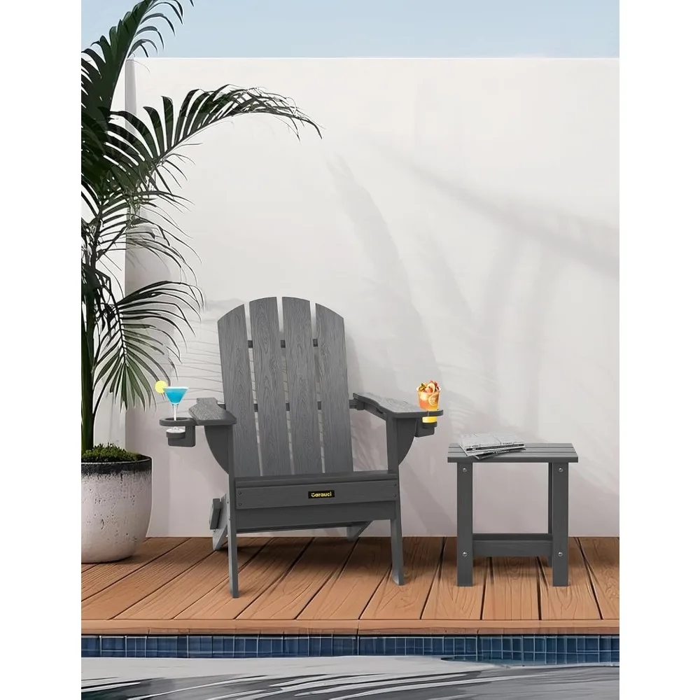 Cadeira dobrável Adirondack, cadeiras Adirondack de plástico texturizado de madeira com 2 suporte para copos, cadeira para fogueira HDPE resistente às intempéries,