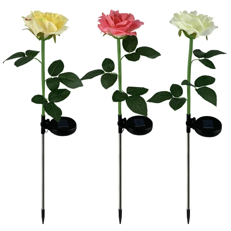 Solar Lights Outdoor Garden Decoration Rose Flower White LED Landscape Lighting Solar Powered Stake Lights for Yard, Lawn
